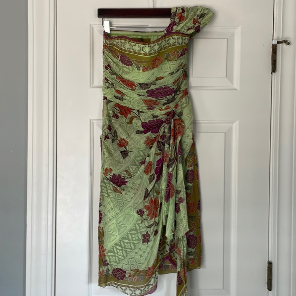 Nicole Miller One Shoulder Cocktail Dress Size 2 Multi Colored Pattern 100% silk